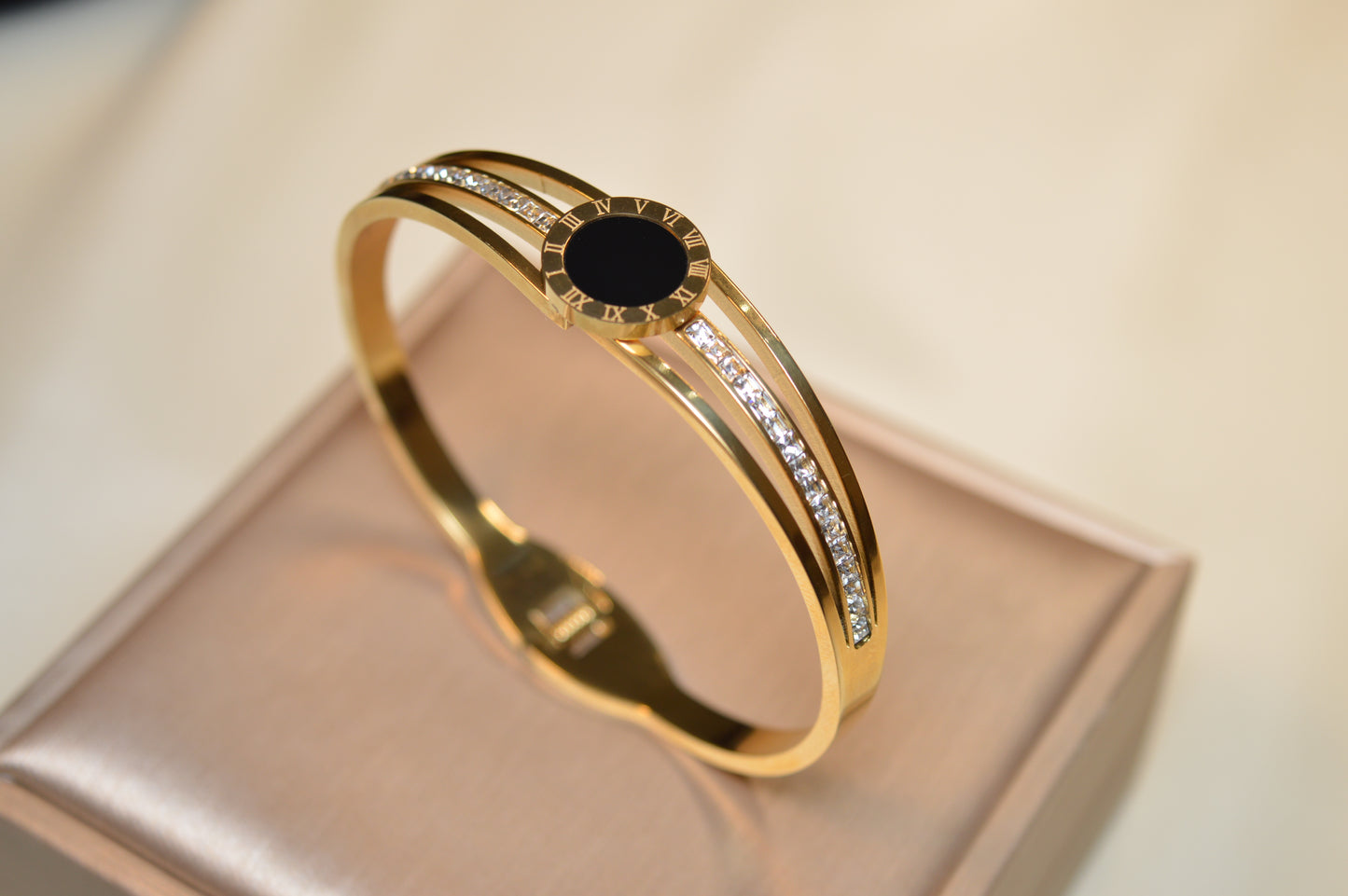 Elegant Stainless Steel Bracelet with Black Stone (BR-22)