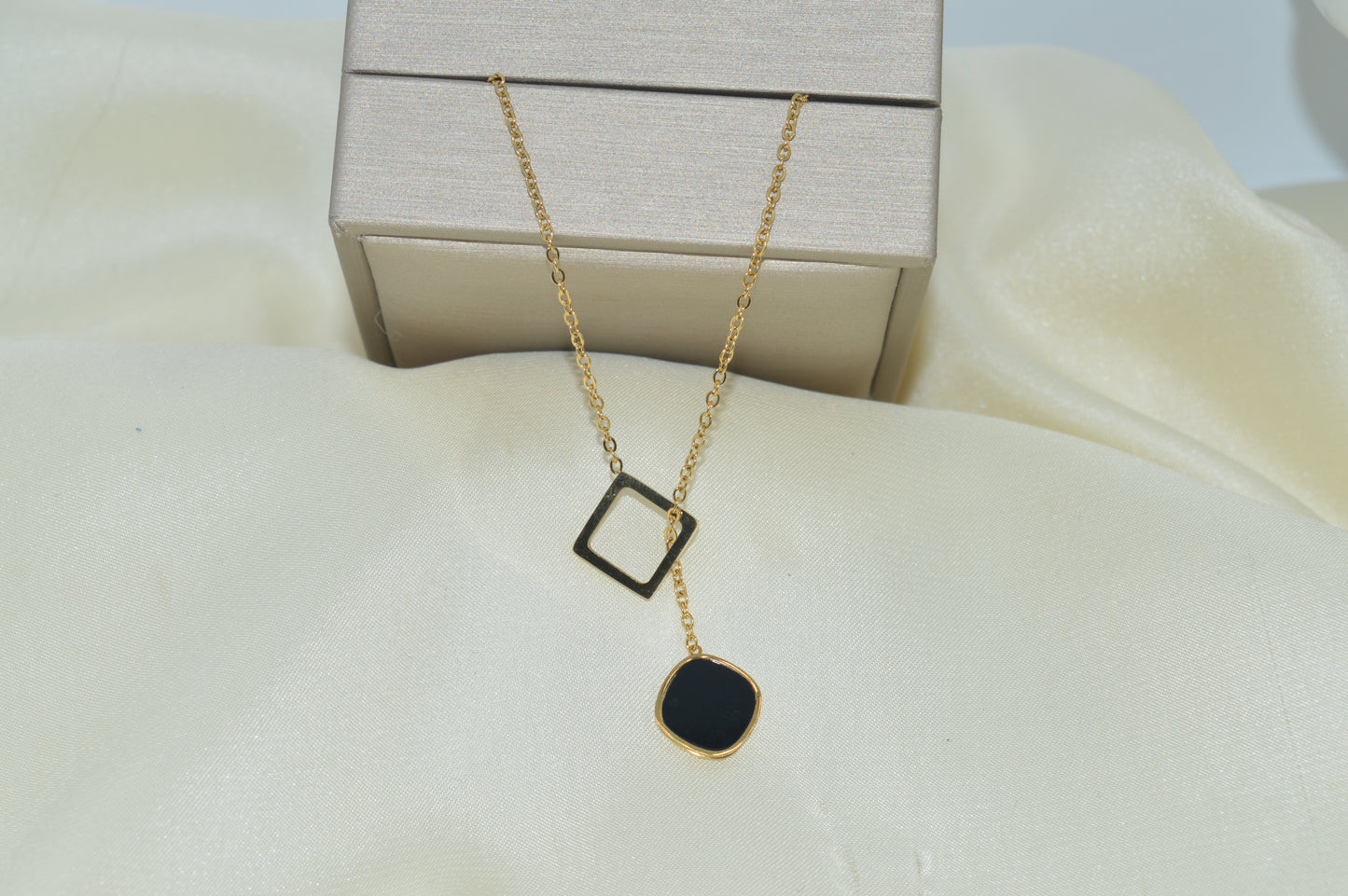 Square Black Shell Jewelry Set | Korean Fashion Stainless Steel Necklace