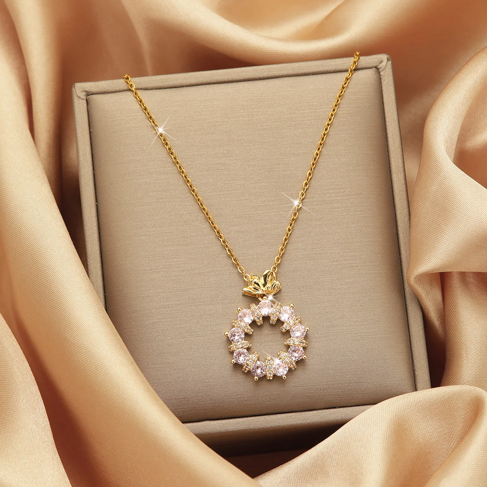 Flower Pendant Necklace Chain Gold Plated