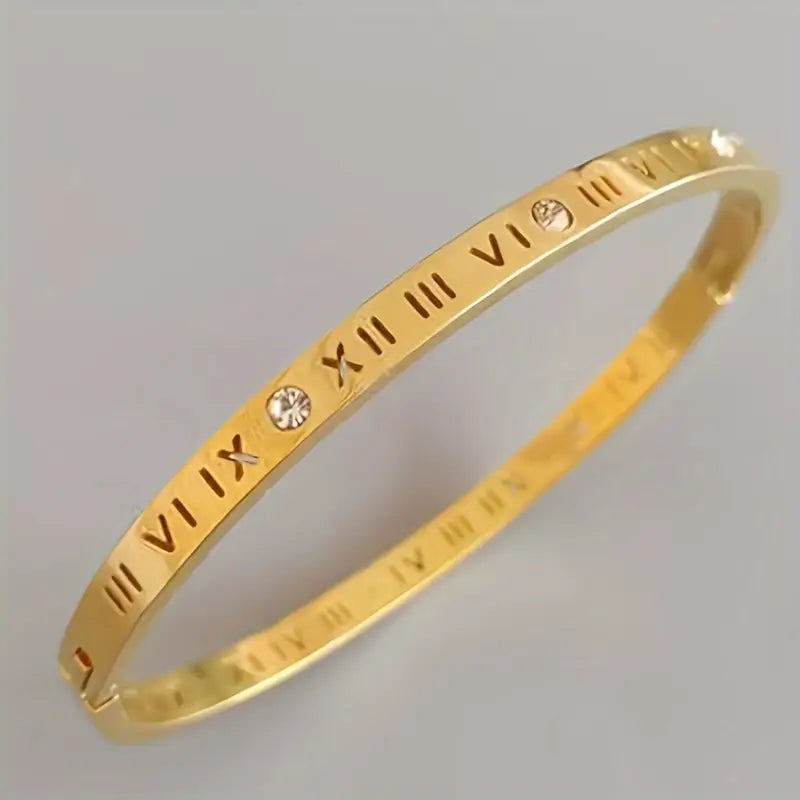 Simple Stainless Steel with Roman Numerals and Synthetic Zirconia