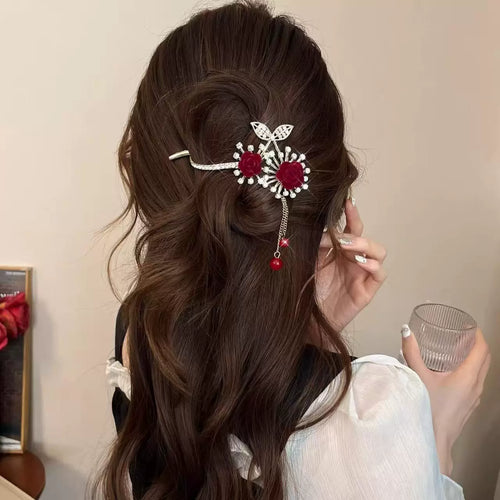 Rose And Pearl Tassel Hairpin  TL 33