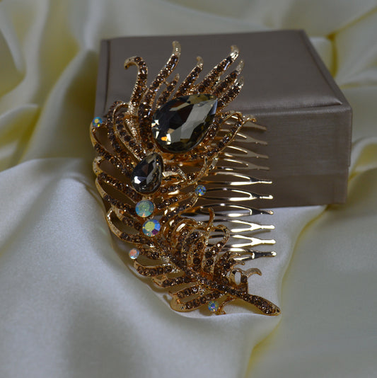 Handmade Headwear Pearl Alloy Leaf Hair Comb  (HC-37)