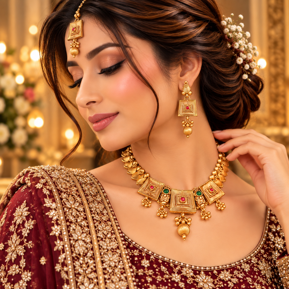 Indian Dubai Luxury 24K Gold Plated Wedding Jewelry Set