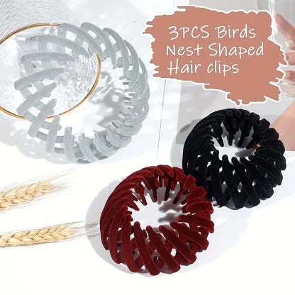 3Pcs Velvet Surface Expandable Bird Nest Magic Hair Clip (HL-12)