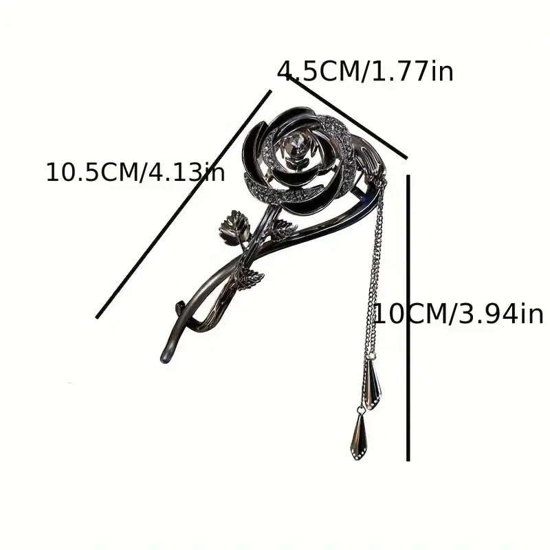 Black Rose Rhinestone Twist Hair Clip with Tassel TL22