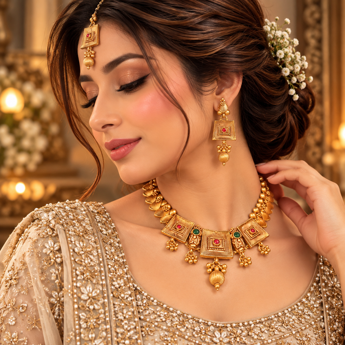 Indian Dubai Luxury 24K Gold Plated Wedding Jewelry Set