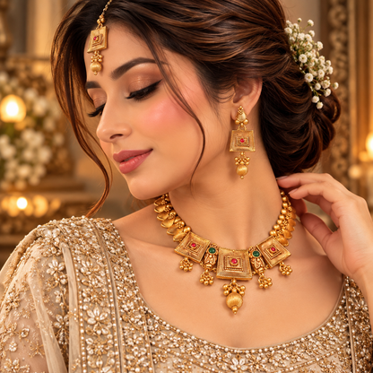 Indian Dubai Luxury 24K Gold Plated Wedding Jewelry Set