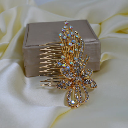 Handmade Headwear Pearl Alloy Leaf Hair Comb  (HC-37)