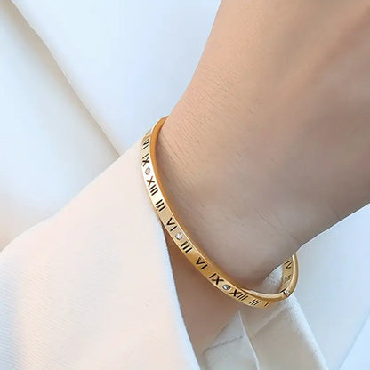 Simple Stainless Steel with Roman Numerals and Synthetic Zirconia