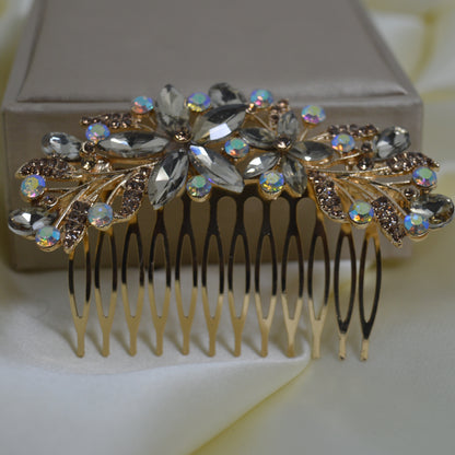 Handmade Headwear Pearl Alloy Leaf Hair Comb  (HC-37)