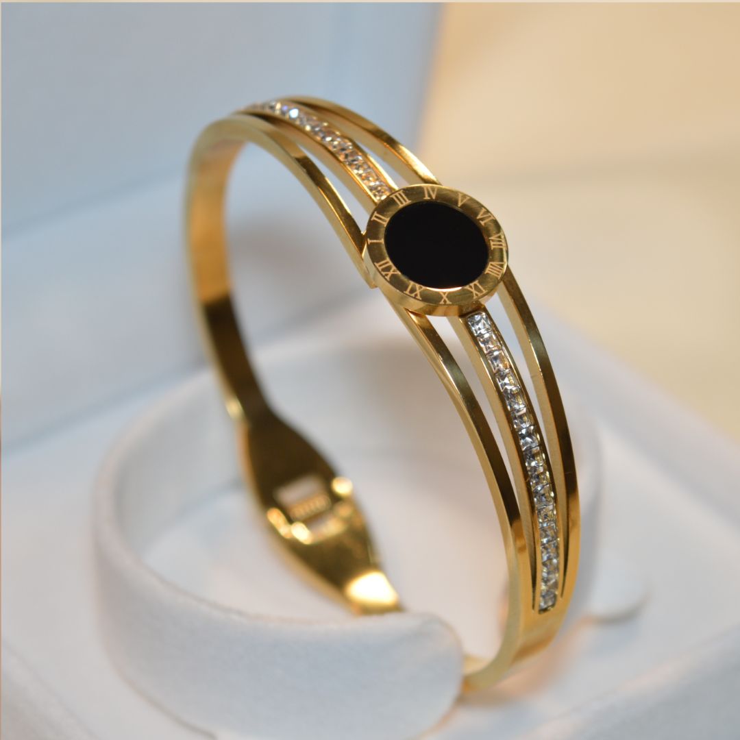 Elegant Stainless Steel Bracelet with Black Stone (BR-22)