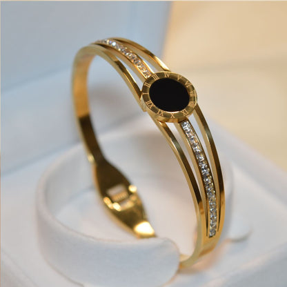 Elegant Stainless Steel Bracelet with Black Stone (BR-22)