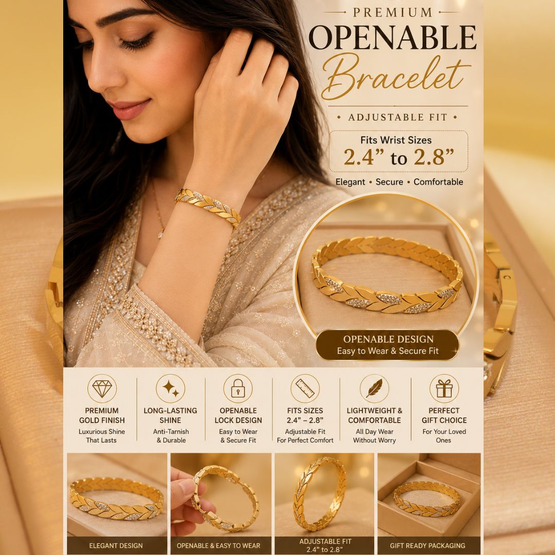 Luxury Openable Gold Leaf Bracelet – Premium Adjustable Design (BR-33)