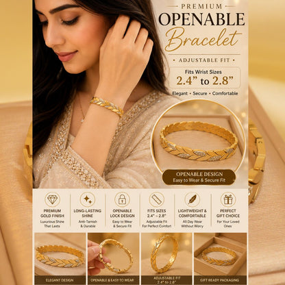 Luxury Openable Gold Leaf Bracelet – Premium Adjustable Design (BR-33)