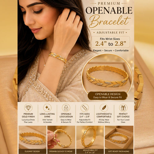 Luxury Openable Gold Leaf Bracelet – Premium Adjustable Design (BR-33)