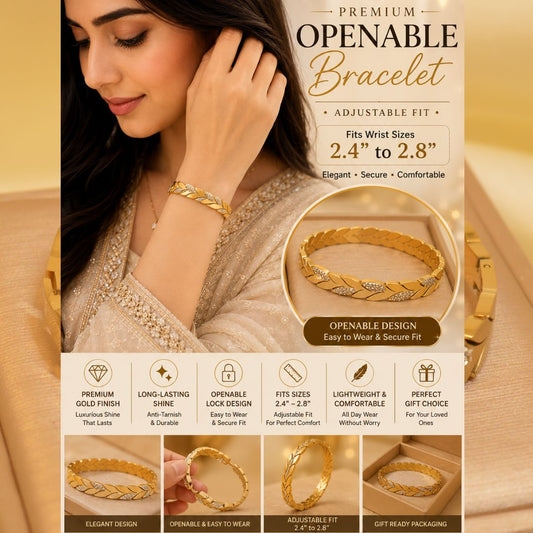 Luxury Openable Gold Leaf Bracelet – Premium Adjustable Design (BR-33)