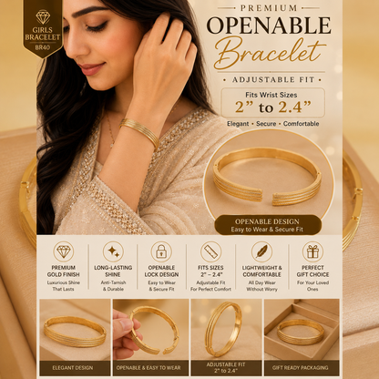 Luxury Openable Gold Leaf Bracelet – Premium Adjustable Design (BR-33)