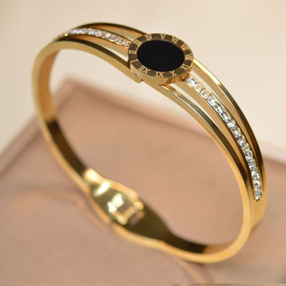 Elegant Stainless Steel Bracelet with Black Stone (BR-22)