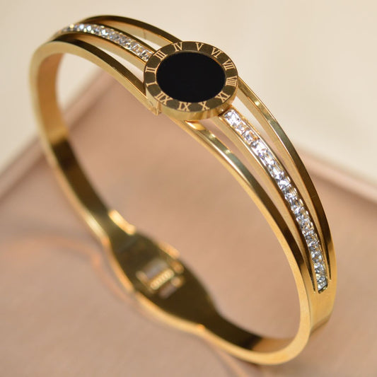 Elegant Stainless Steel Bracelet with Black Stone (BR-22)