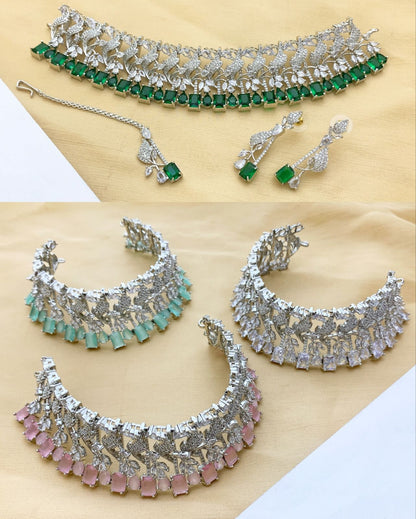 One-Carat Cubic Zirconia Jewelry Set | Elegant Wedding Necklace & Earrings