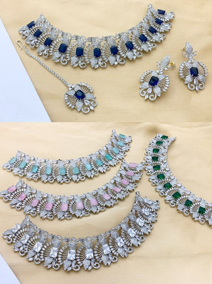 One-Carat Cubic Zirconia Jewelry Set | Elegant Wedding Necklace & Earrings