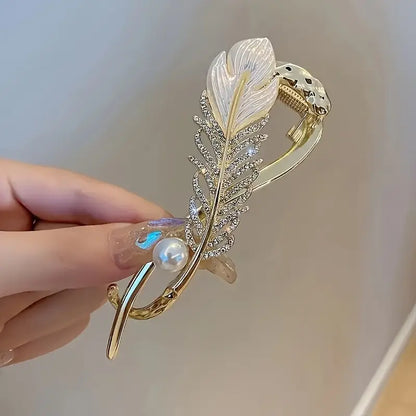 Elegant Feather Pearl Hair Clip Metal (TL-41)