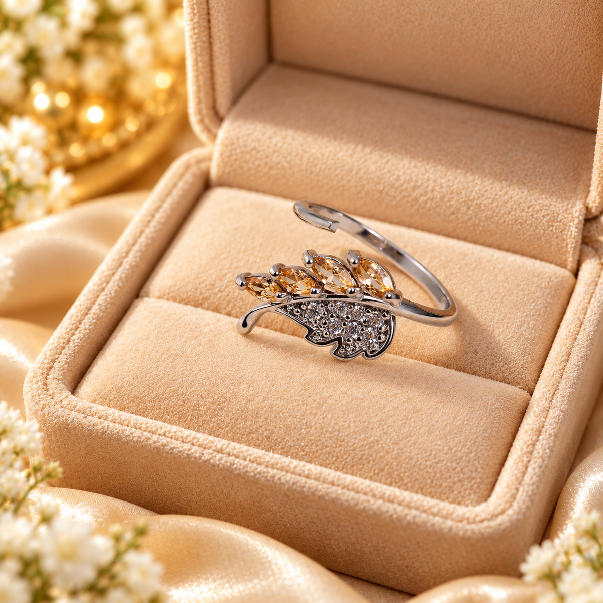 Artificial Ring| Zircon Leaf Ring