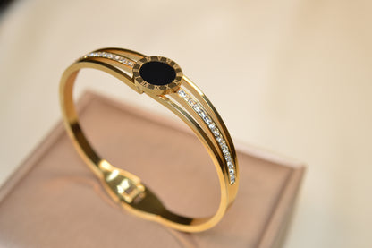 Elegant Stainless Steel Bracelet with Black Stone (BR-22)