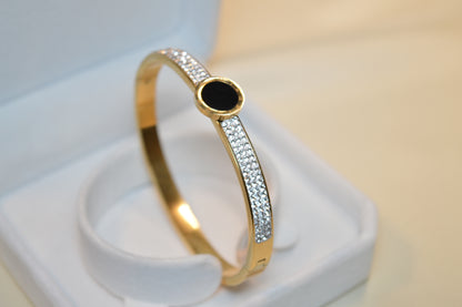 Fashion Stainless Steel Bracelet with Sparkling Zircon and Black Stone (BR-24)