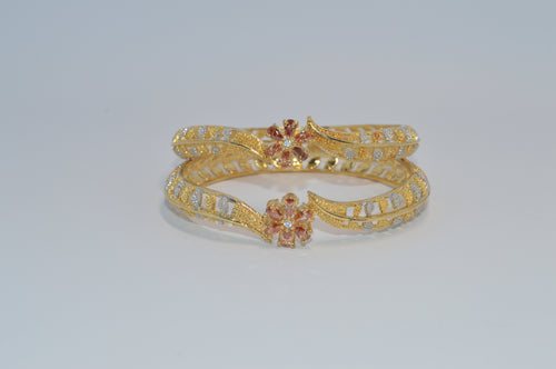1 caret Gold  Plated Ruby Zircon Bangles Pair