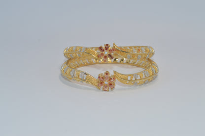 1 caret Gold  Plated Ruby Zircon Bangles Pair