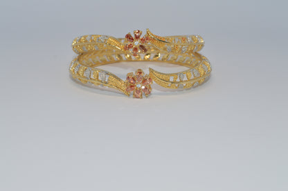 1 caret Gold  Plated Ruby Zircon Bangles Pair