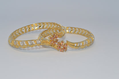 1 caret Gold  Plated Ruby Zircon Bangles Pair