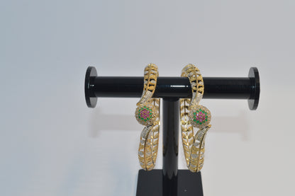 1 caret Gold  Plated Ruby Zircon Bangles Pair
