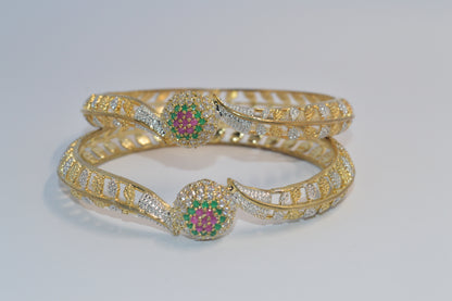 1 caret Gold  Plated Ruby Zircon Bangles Pair