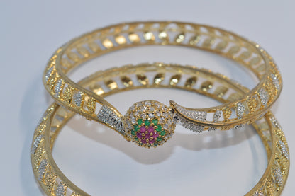 1 caret Gold  Plated Ruby Zircon Bangles Pair
