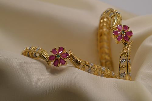 1 caret Gold  Plated Ruby Zircon Bangles Pair