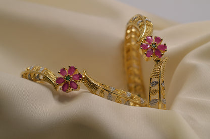 1 caret Gold  Plated Ruby Zircon Bangles Pair
