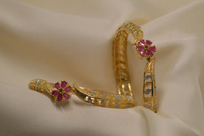 1 caret Gold  Plated Ruby Zircon Bangles Pair
