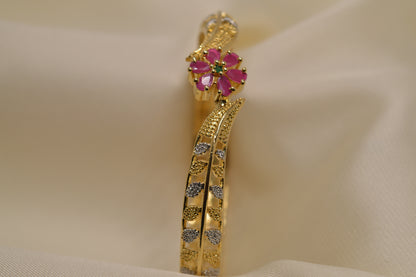 1 caret Gold  Plated Ruby Zircon Bangles Pair