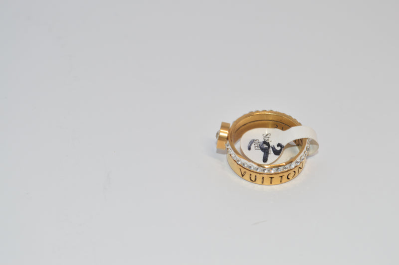 18K Gold Plated Double Row Adjustable Ring with Stones