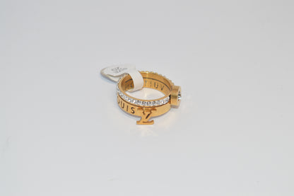 18K Gold Plated Double Row Adjustable Ring with Stones