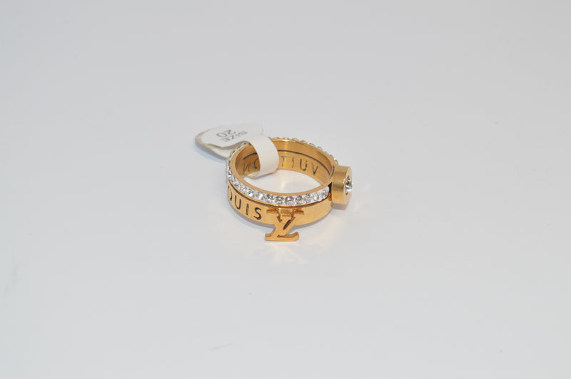 18K Gold Plated Double Row Adjustable Ring with Stones