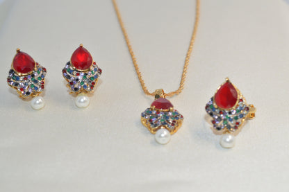 18K Gold Plated Crystal Club Jewelry Set – Elegant Necklace, Earrings & Ring