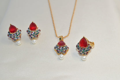 18K Gold Plated Crystal Club Jewelry Set – Elegant Necklace, Earrings & Ring