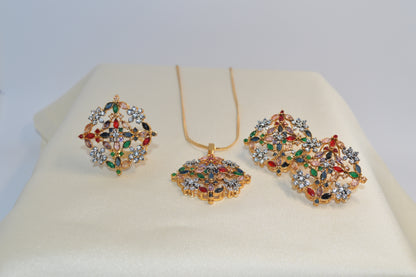 18K gold-plated flower pendant set