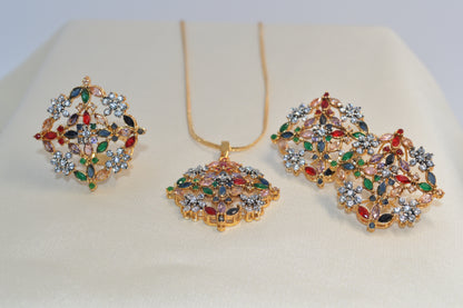 18K gold-plated flower pendant set