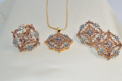 18K gold-plated flower pendant set