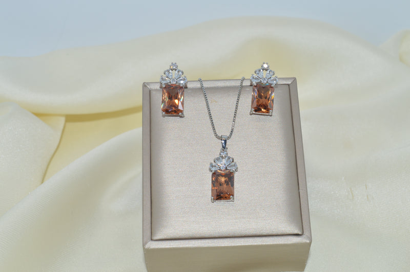 Pendant & Earring  Set With Cubic Zirconia Set