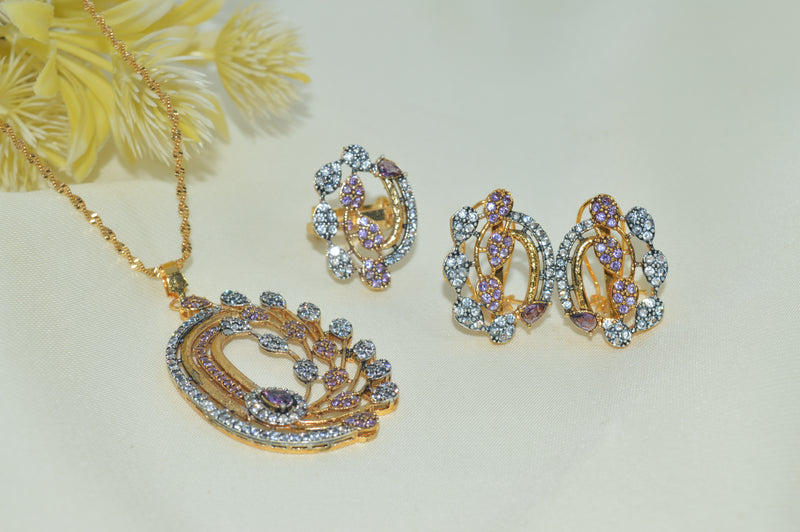 Designer Locket Combo Set with Chain & Adjustable Ring